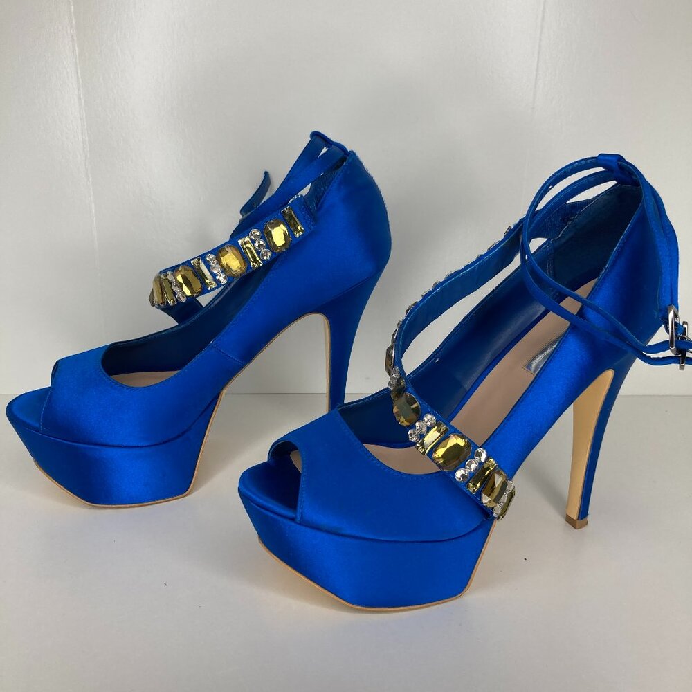H by Halston Greta rhinestone blue heels size 8.5